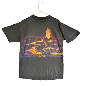 Vintage 1992 Habitat Hawaii Volcano Lava T Shirt AOP Single Stitch Kona Sz L